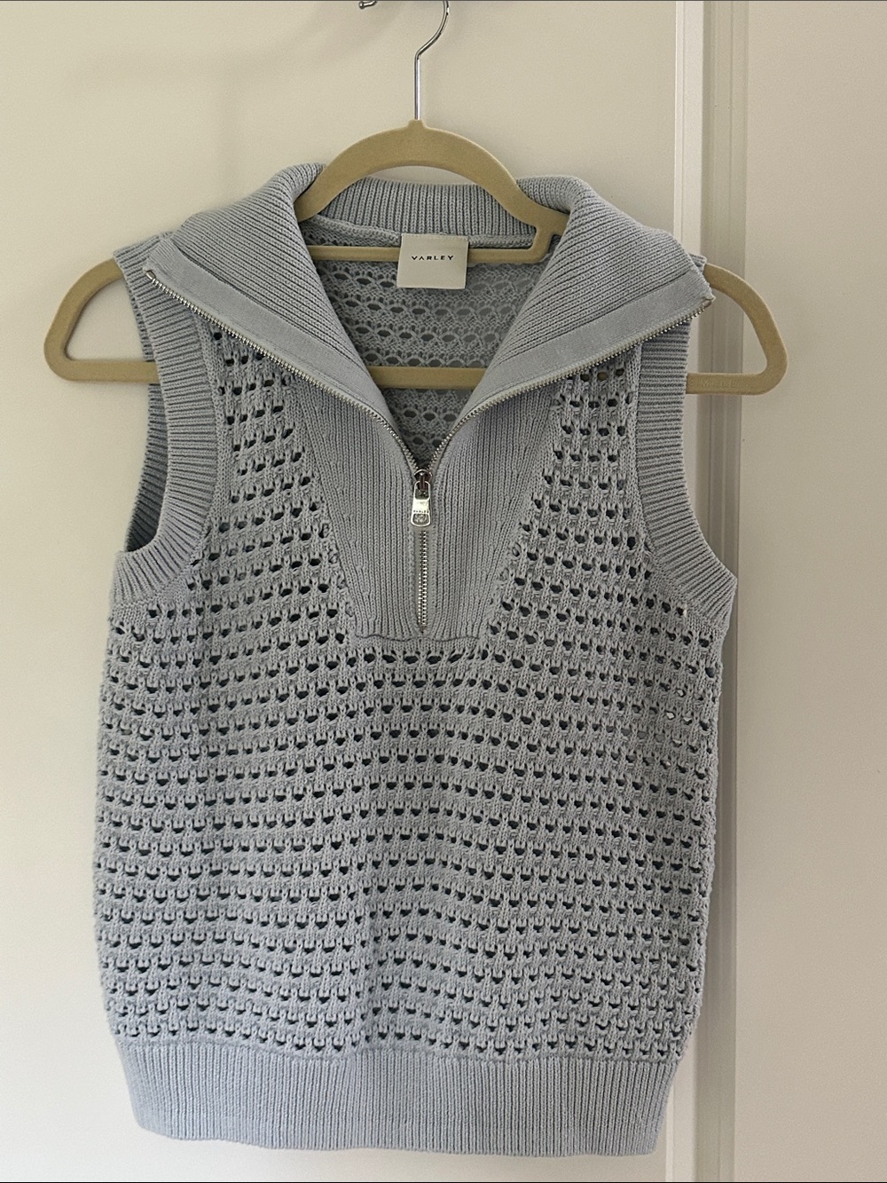 Light blue Sleeveless Zip-Knit Sweater Vest
